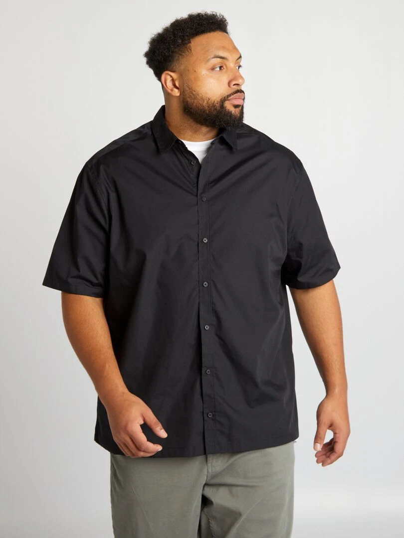Chemise en popeline manches courtes   noir