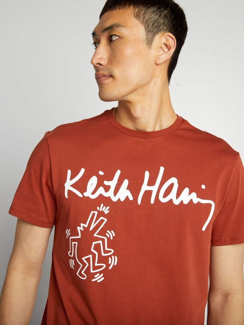 Tee shirt 'Keith Haring' à col rond marron
