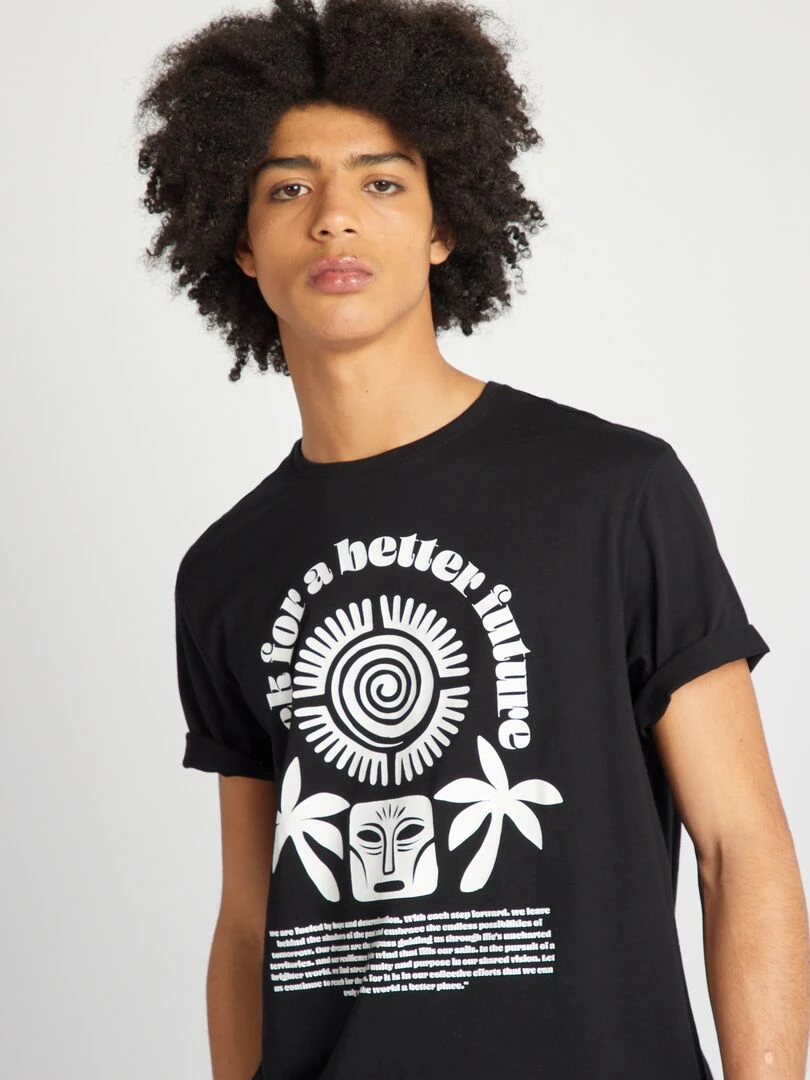 T shirt en jersey à col rond   Noir