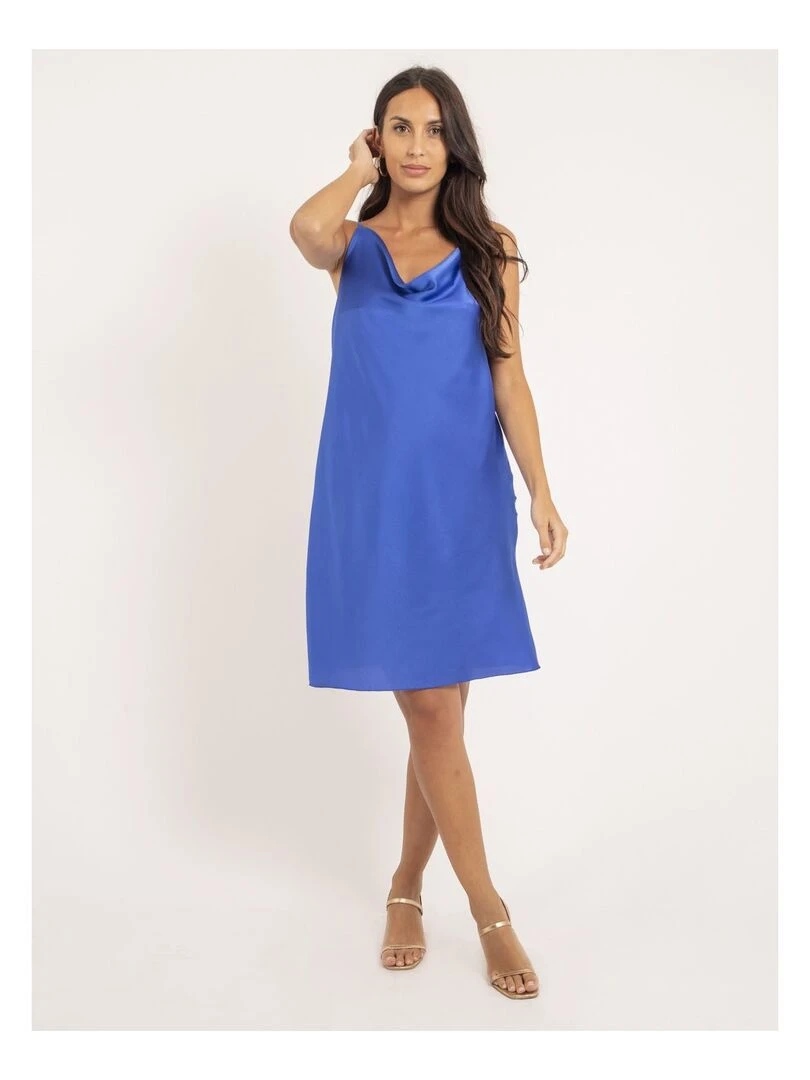 Robe courte satin IDALIA   Bleu roi