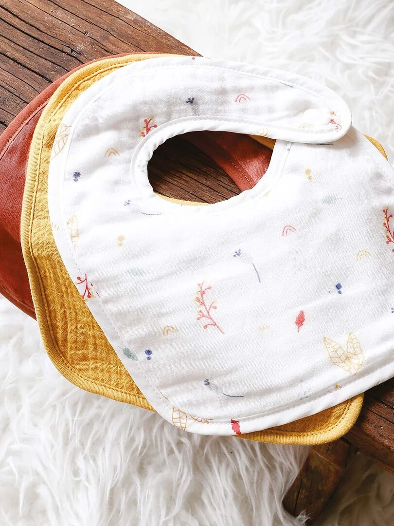 Lot de 3 bavoirs naissance bébé Kinousses Multicolore