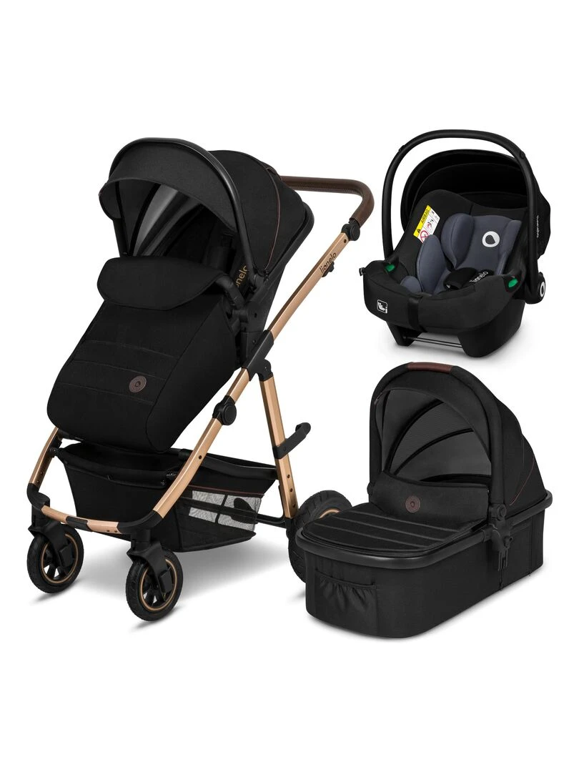 LIONELO Amber Poussette bébé 3en1 Jusqu'à 22Kg Nacelle Cosy Siège auto Accessoires iSize Noir