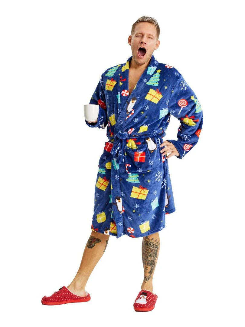 Robe de chambre de Noël "Papier cadeau" Bleu