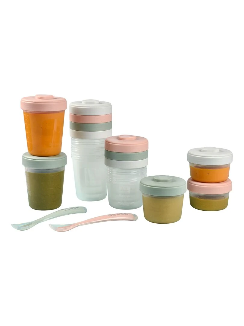 Pack 1er repas avec pots de conservation et cuillères Eucalyptus (14 pièces) Rose