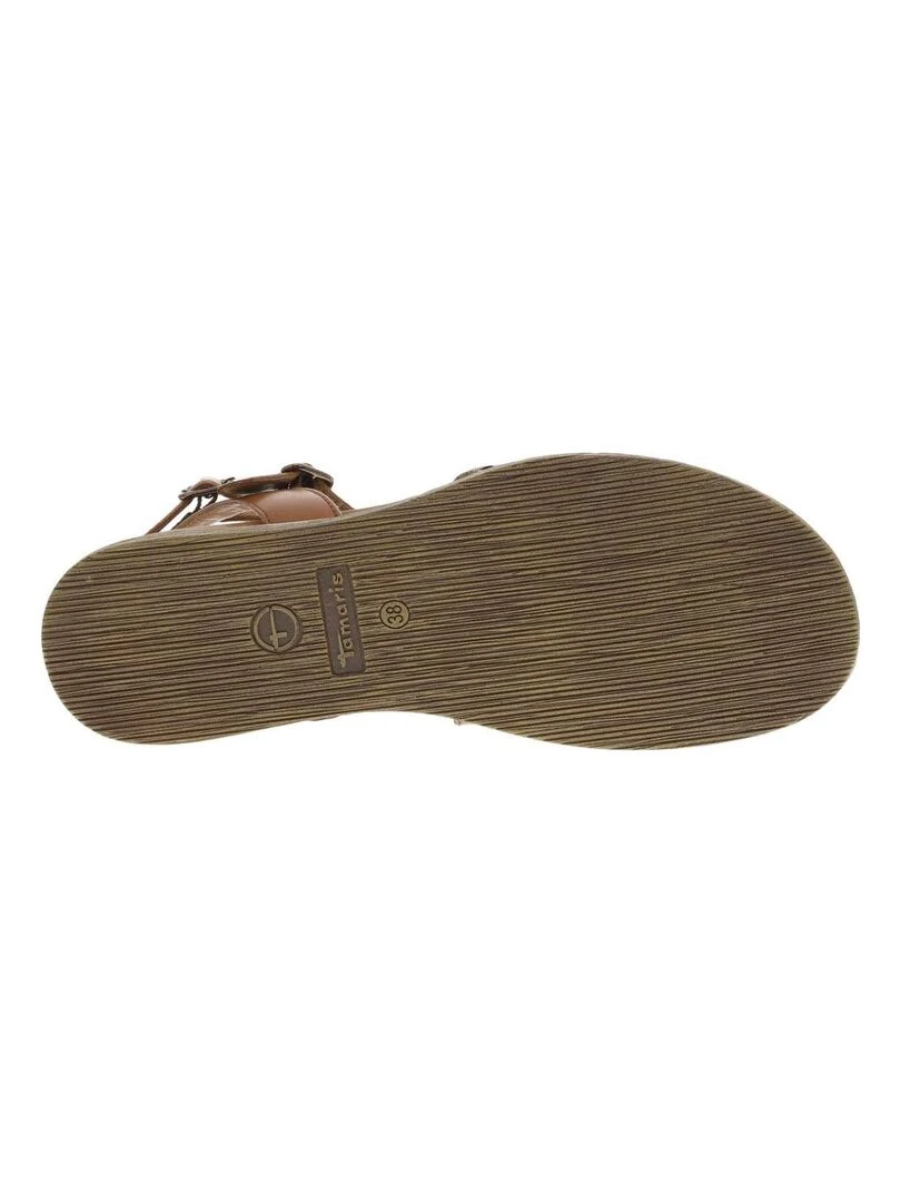 TAMARIS   Nu pieds cuir talon semi compensée   Cognac