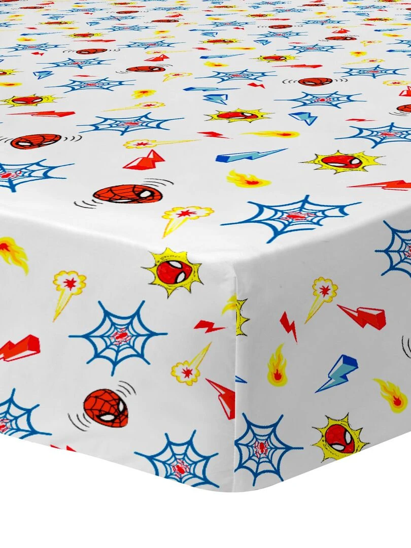 Drap housse imprimé 100% coton SPIDERMAN HOME AVENGER Blanc