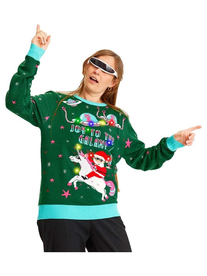 Pull de Noël "Intergalactique" Avec LEDS lumineuses Vert
