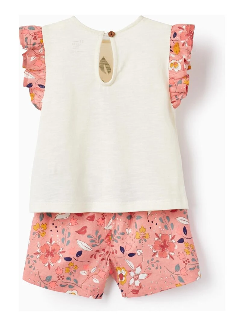 Serre tête + T shirt + Short pour Bébé Fille 'Floral' Orange clair