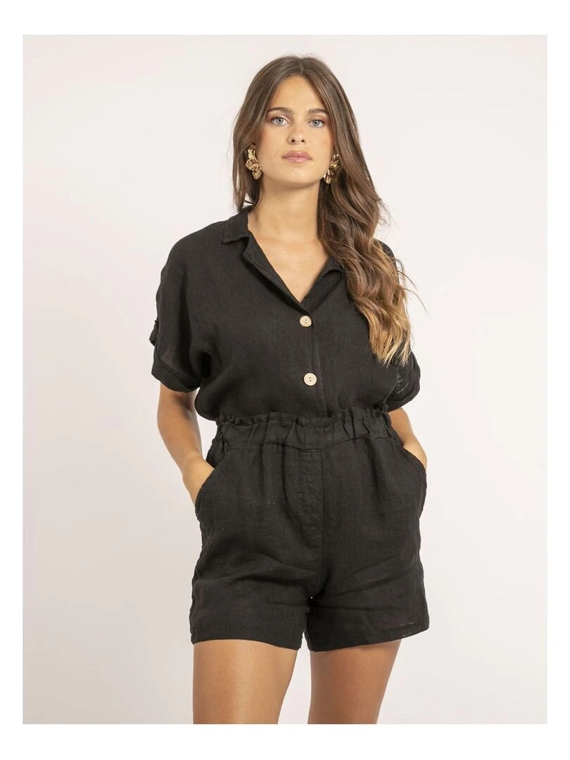 Chemise manches courtes lin OTTILIA   Noir