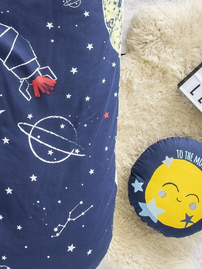 Future Home   Coussin coton bleu et jaune avec lune 35cm   Bleu