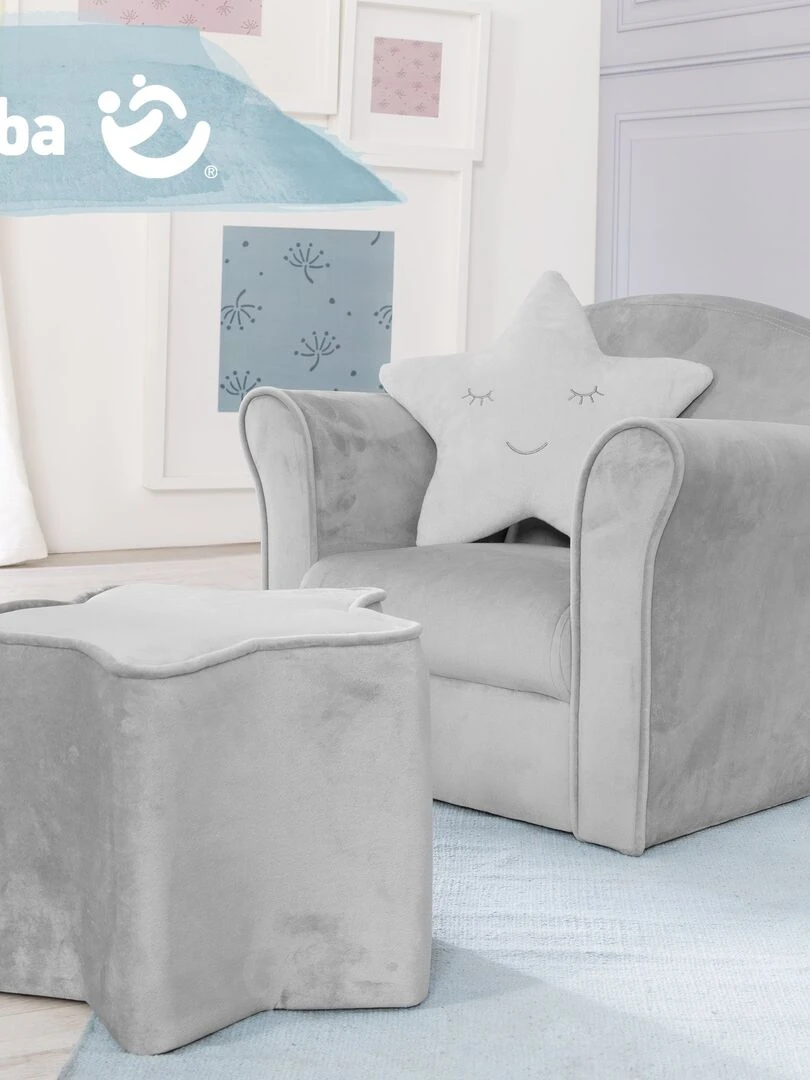 ROBA Fauteuil Club en Velours "Lil Sofa"   Chaise Rembourrée avec Accoudoirs Confortable   Gris   Gris