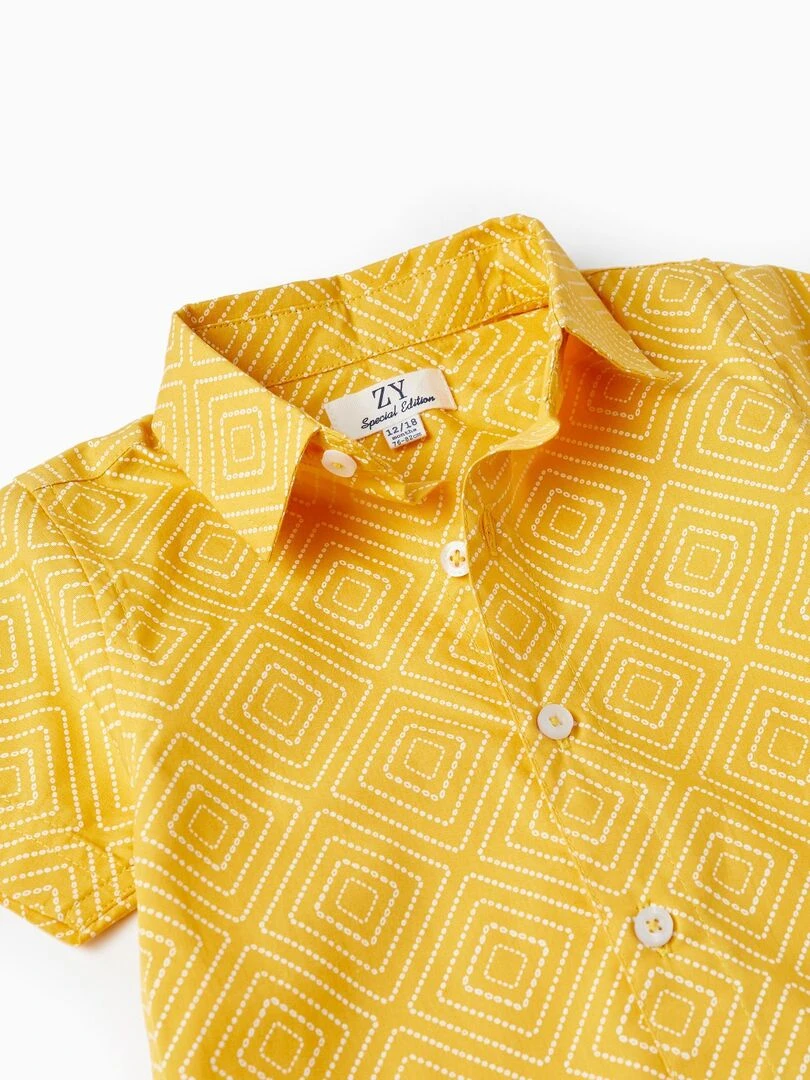 Chemise à manches courtes en coton pour bébé garçon manches courtes CÉRÉMONIE   Jaune foncé