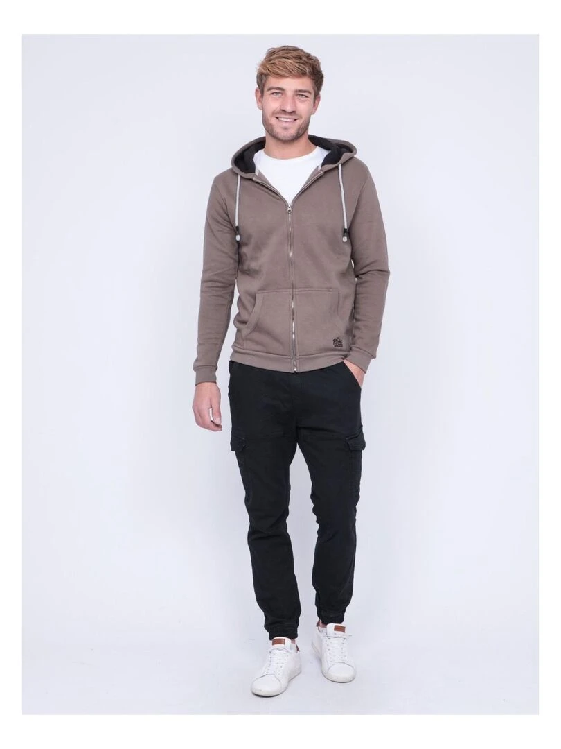 Sweat zippé capuche WAMIN   Marron
