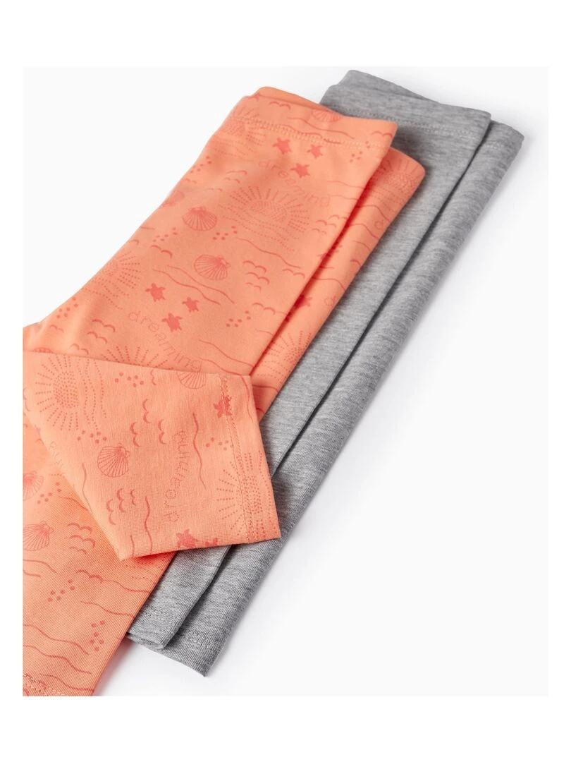 2 Leggings Courts en Coton pour Bébé Fille Blanc Orange clair