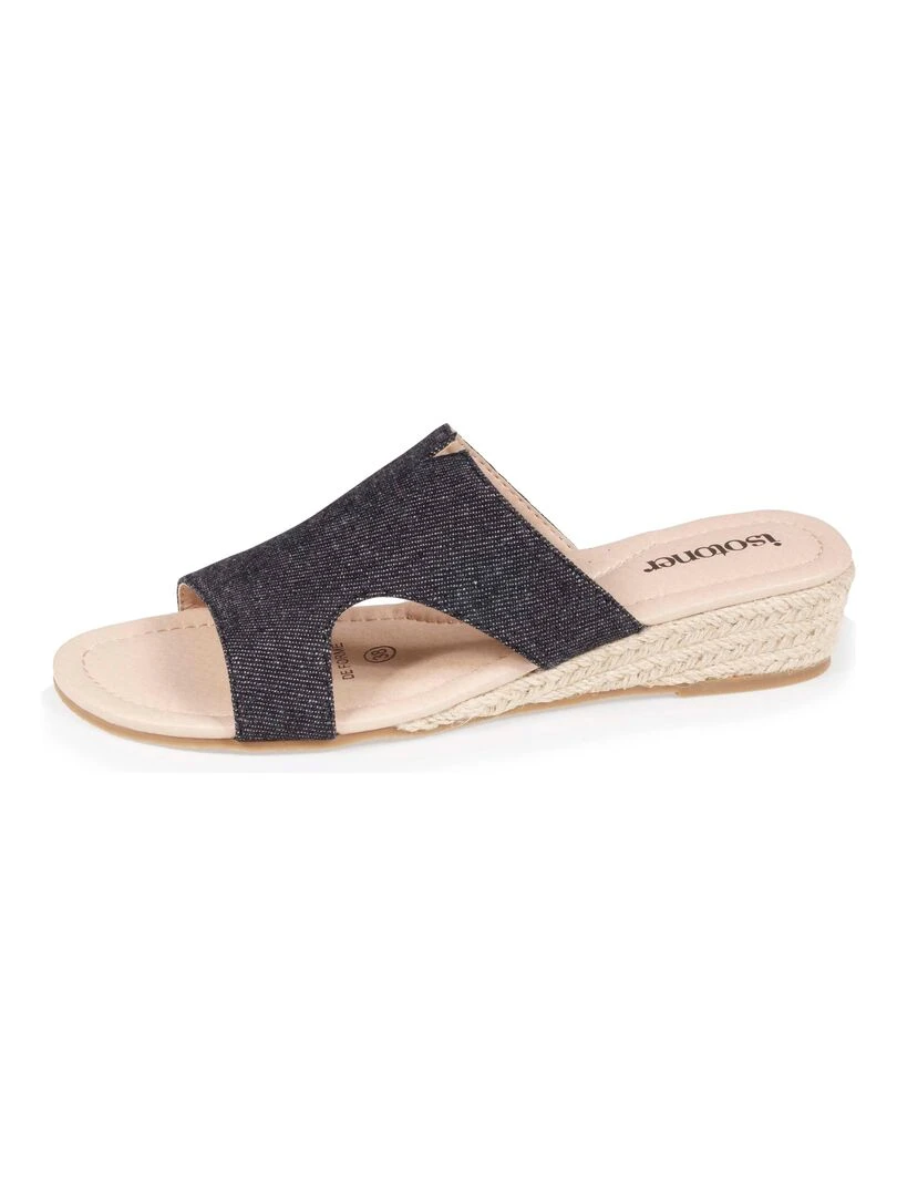Mules claquettes Femme talon Jean Noir Noir