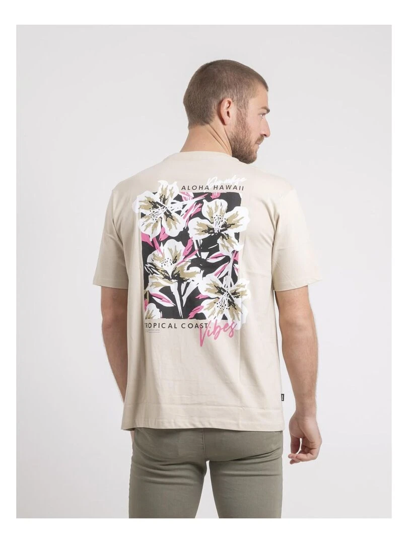 T shirt col rond oversize pur coton NOFENIX Beige