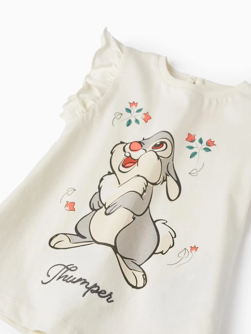 T shirt en coton avec broderies pour bébé fille 'Thumper' manches courtes   Blanc