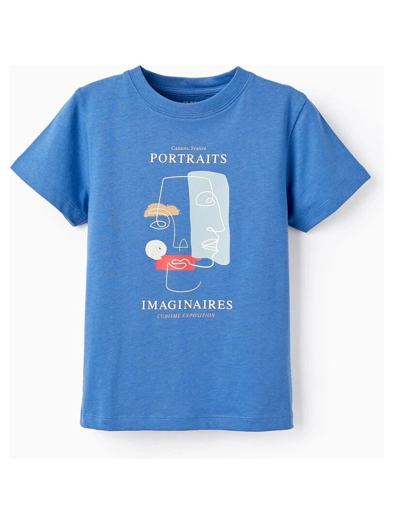 T Shirt en coton pour garçon 'Portraits' manches courtes Bleu
