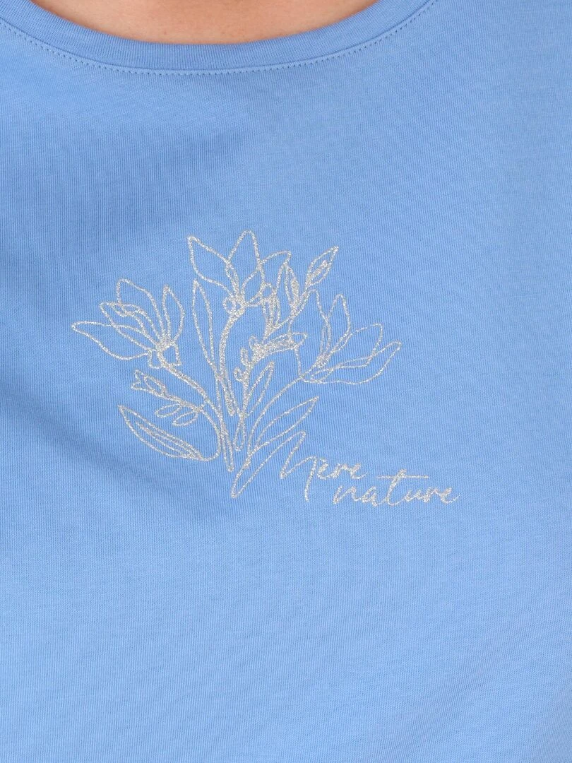 Tee shirt manches courtes à motif doré.   Damart   Bleu