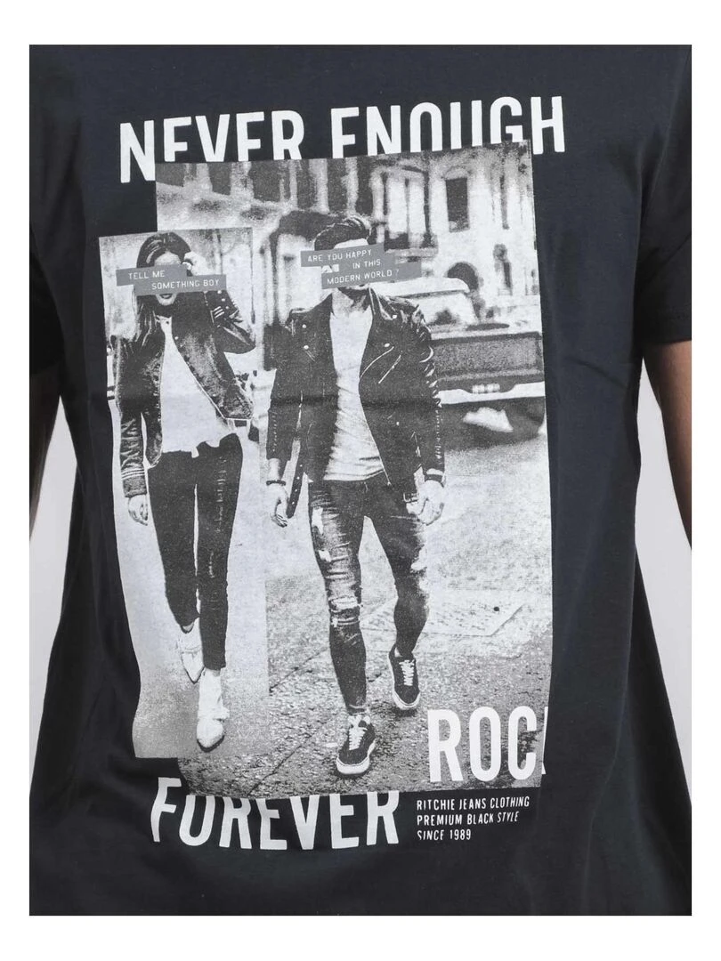 T shirt col rond pur coton JAMIJEL   Bleu marine