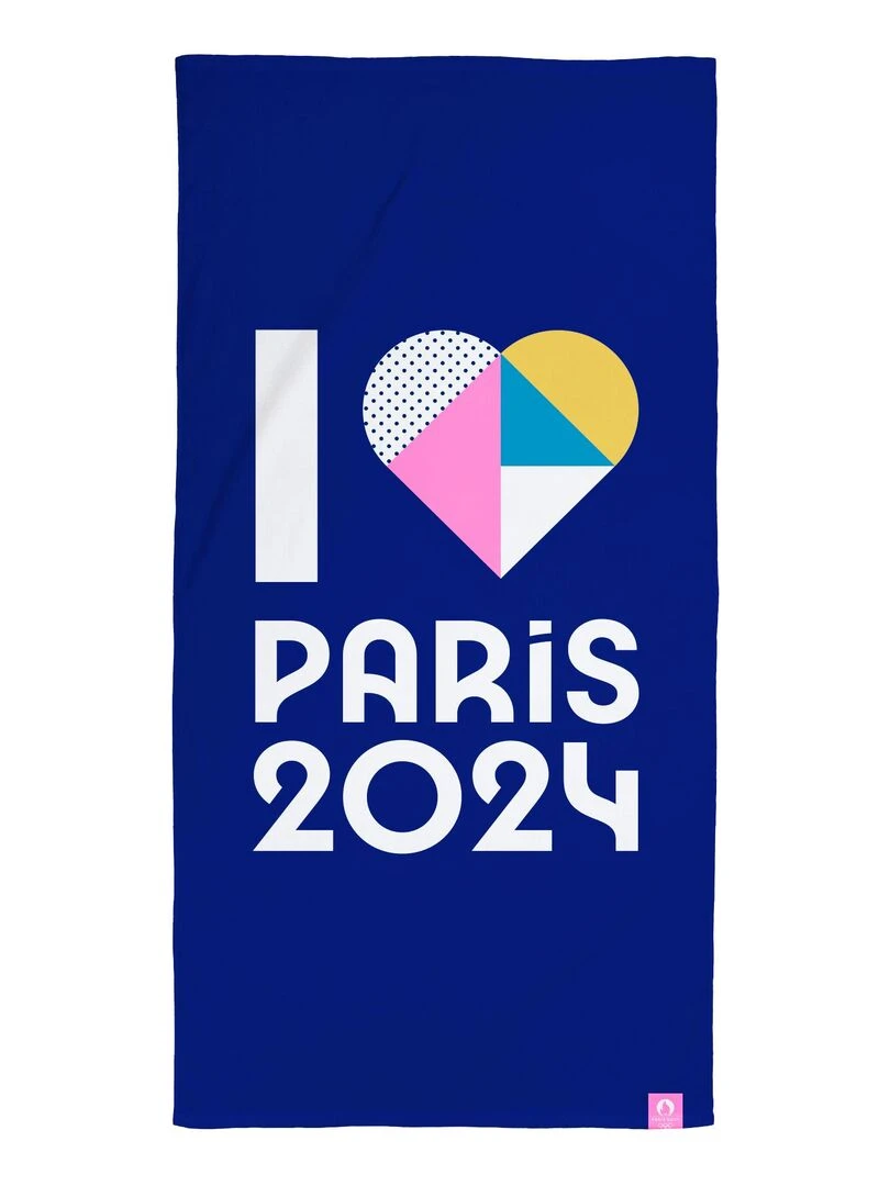 Drap de plage imprimé 100% coton PARIS 2024 JEUX OLYMPIQUES COEUR Bleu marine