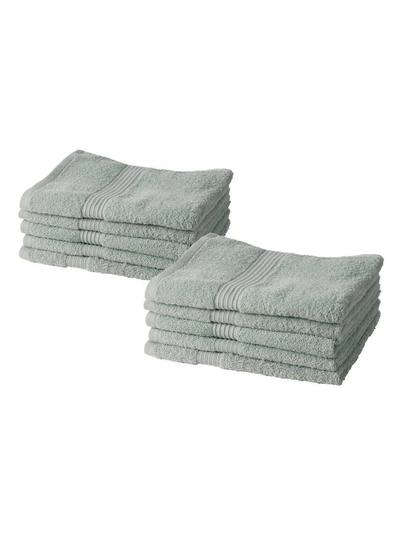 Lot de 10 serviettes de toilette coton uni ESSENTIAL Vert