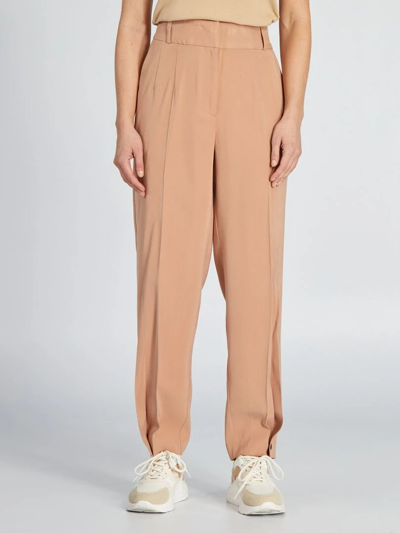Pantalon droit à taille haute Beige