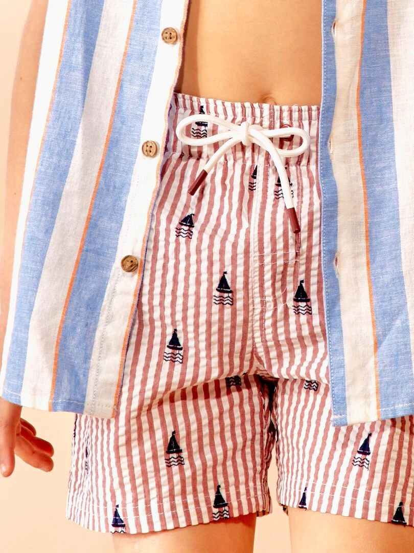 Short de bain crêpé   Rouge