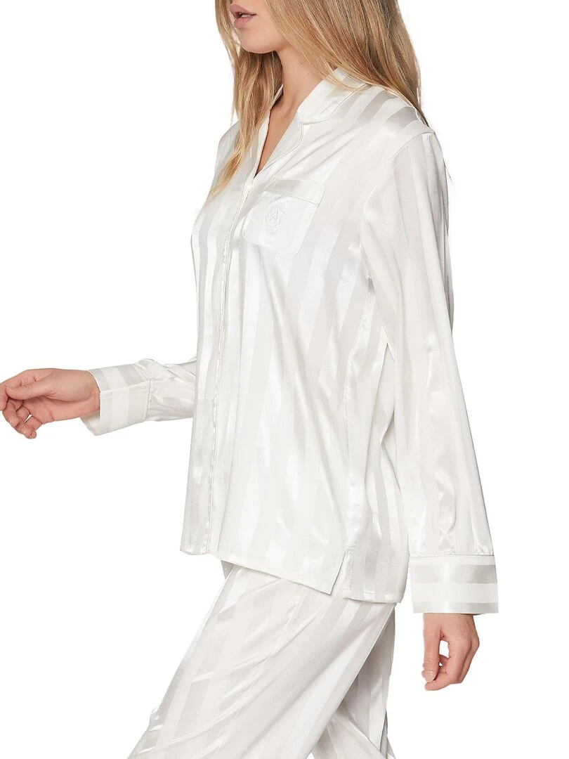 Pyjama chemise et pantalon Satin Stripes   Ecru