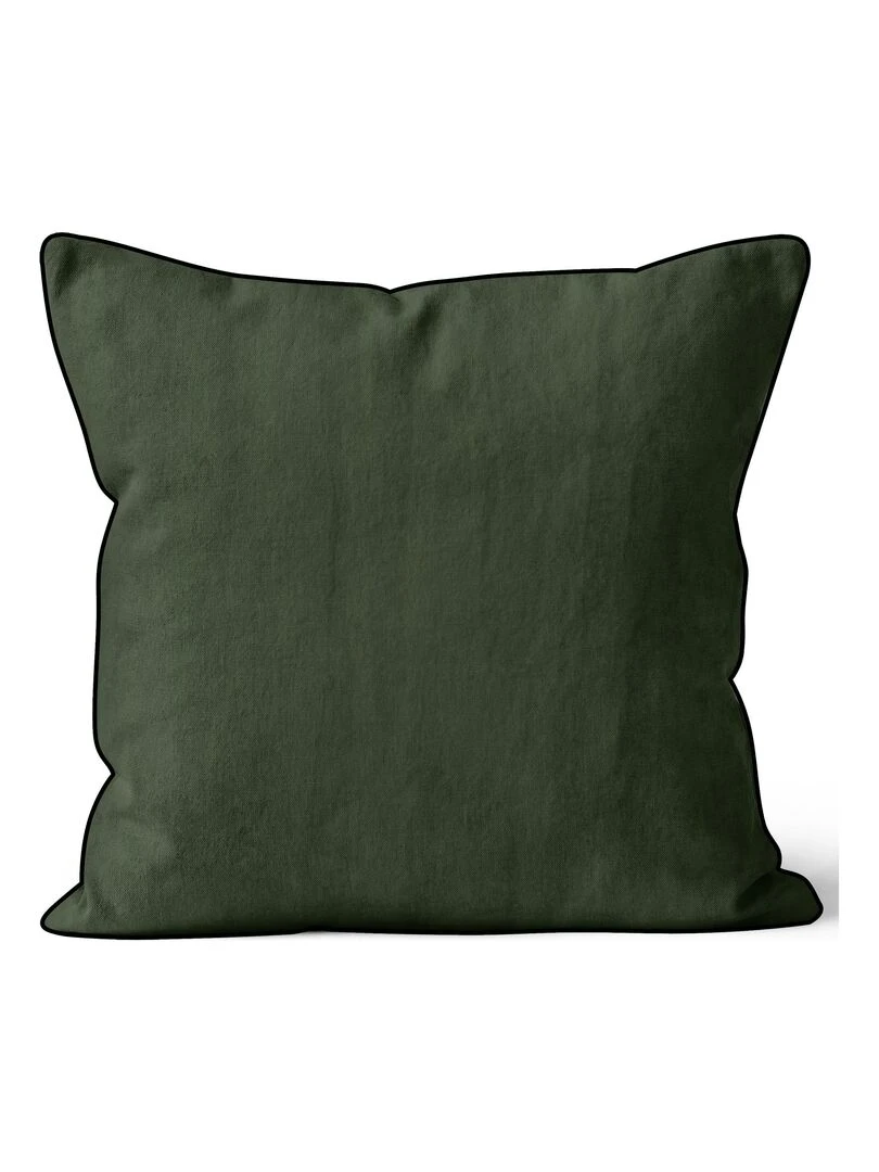 Coussin Bohème uni passepoilé Kaki