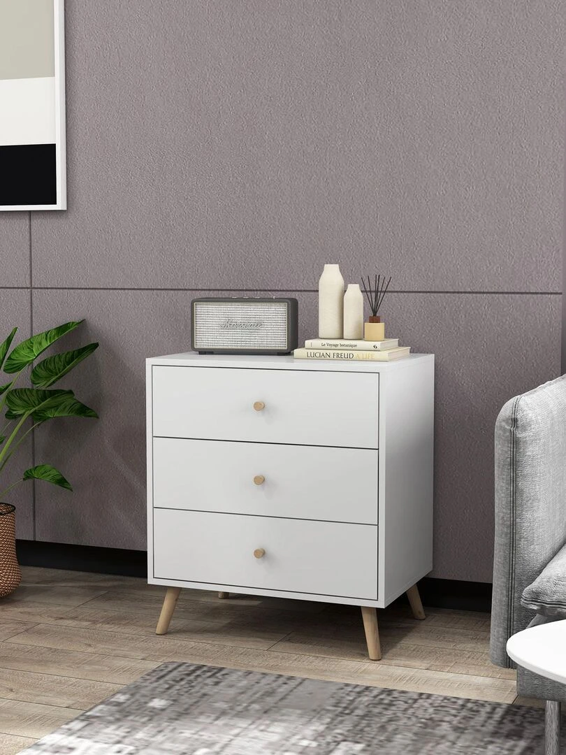 Commode 3 tiroirs design scandinave bois pin MDF blanc   Blanc