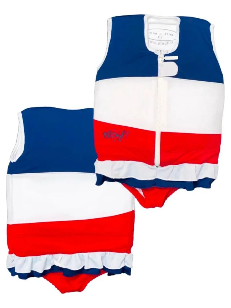 Plouf! Maillot de Bain France Enfant avec Flotteurs Accessoire de Natation Fille Bleu Blanc