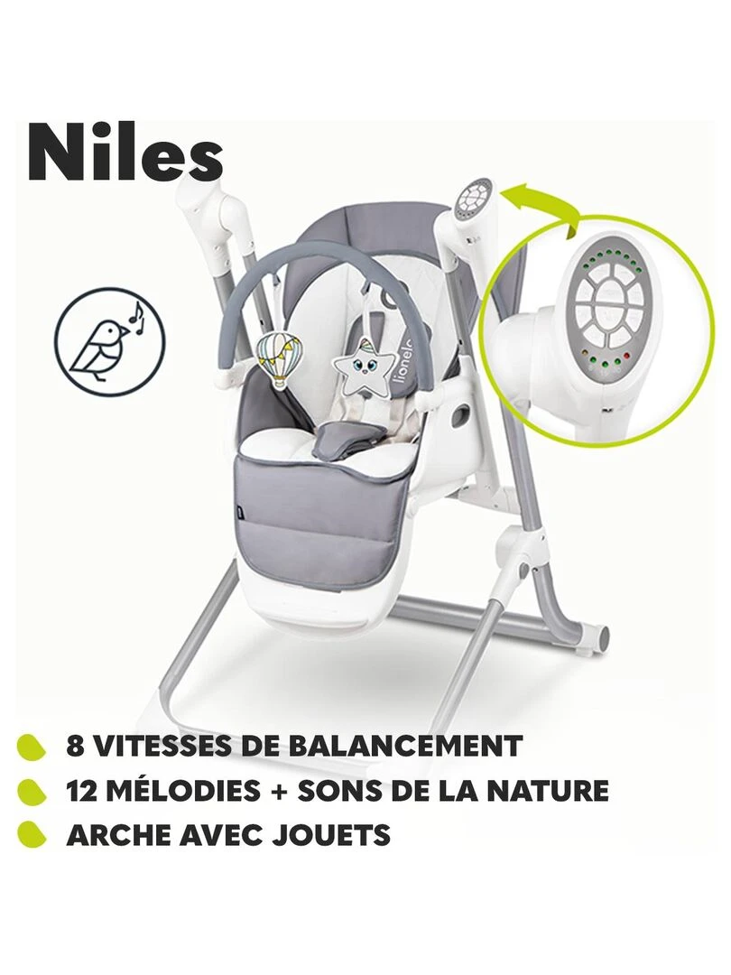 LIONELO Niles   Chaise haute et balancelle bébé   Évolutif 2en1   Gris Blanc