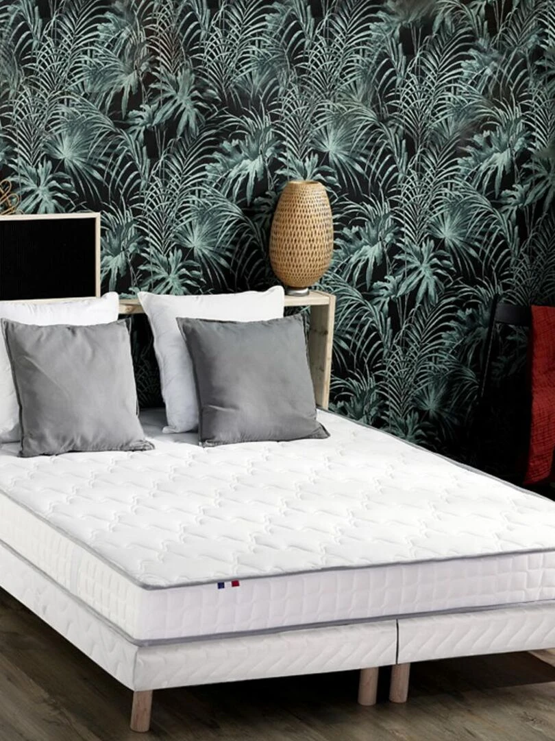 Ensemble Matelas 100% latex 3 zones PURE + Sommier Fabriqué en France Sommier Blanc Blanc