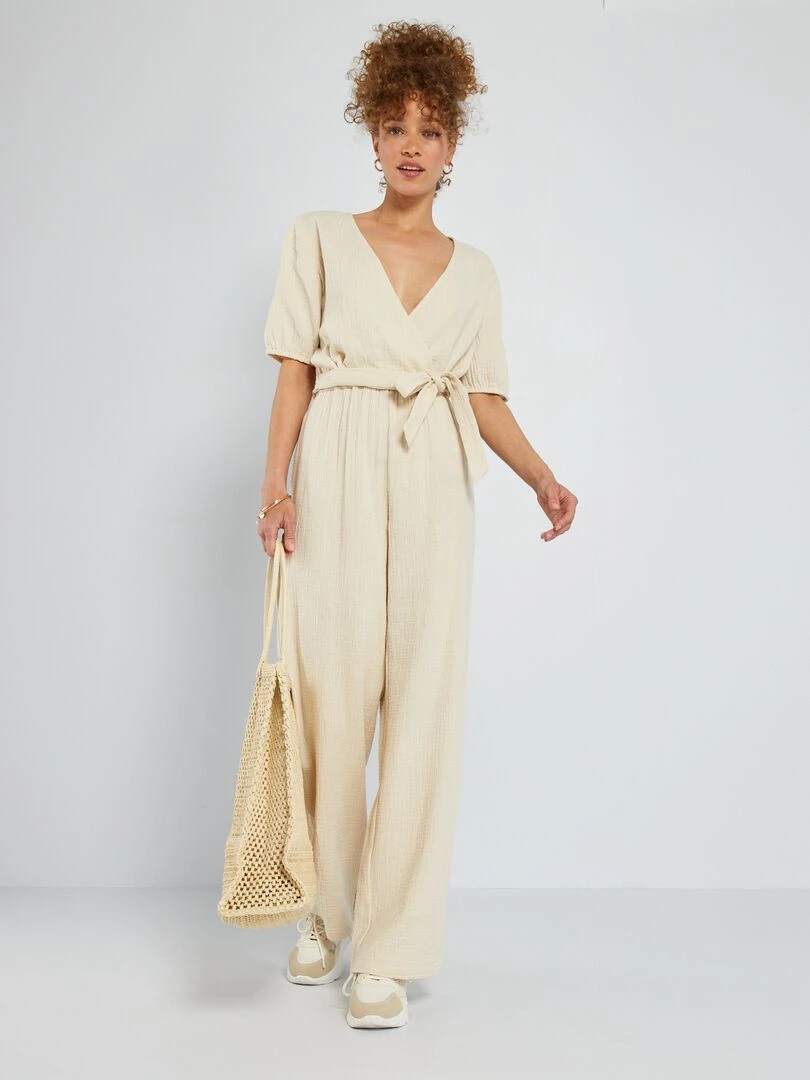 Pantalon large en gaze de coton Beige