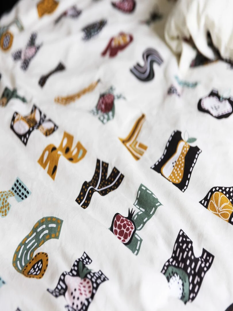 Parure housse de couette + taie Alphabet en farandole   Blanc