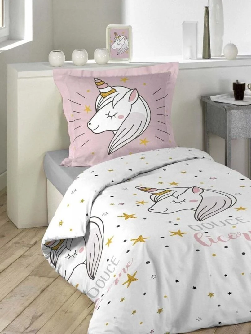 Housse de couette 140x200 + taie Lilirose coton 42 fils Rose