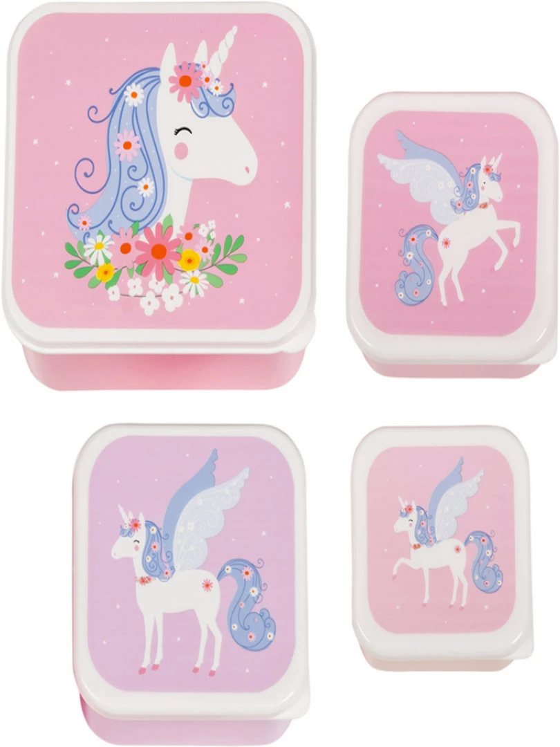 Lot de 4 boîtes à goûter Licorne Rose