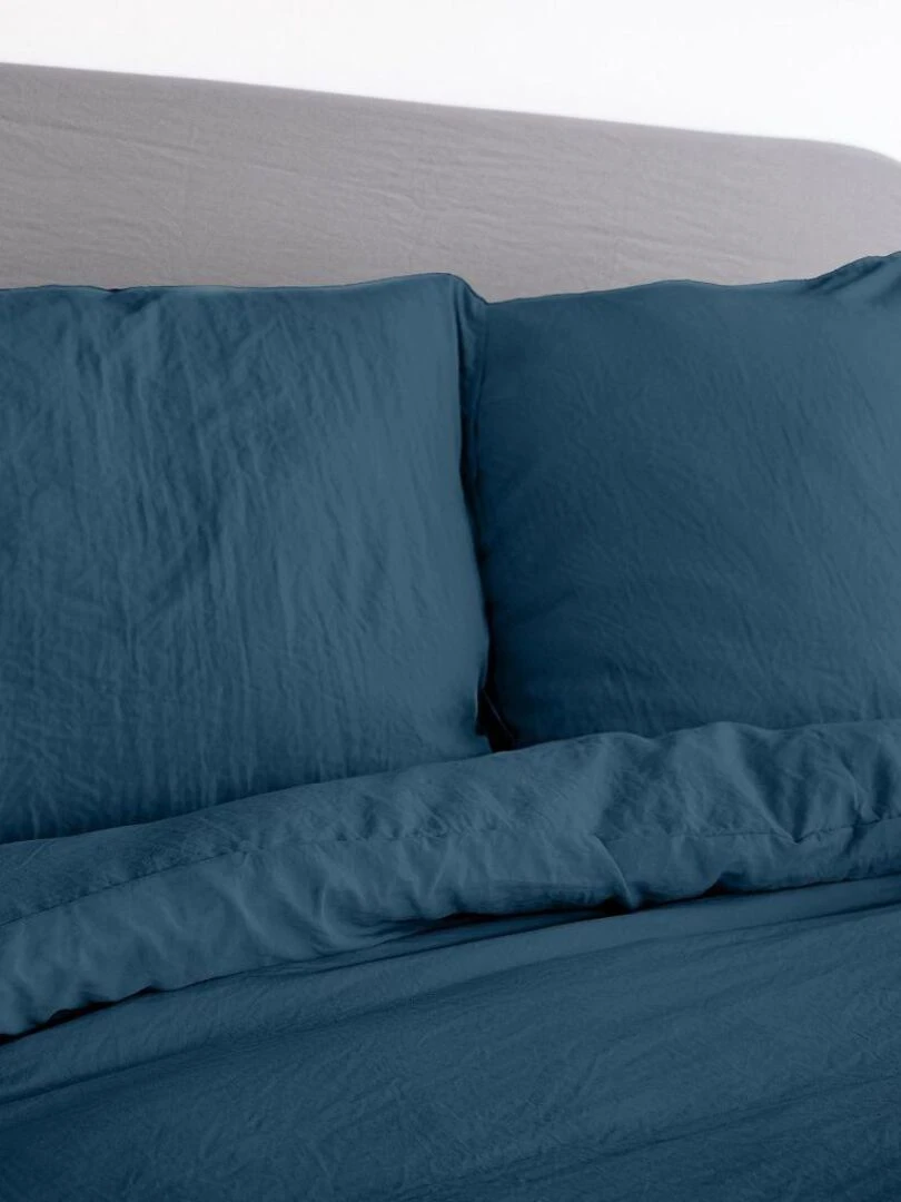 Housse de couette + 2 taies d'oreiller en microfibre lavé   Bleu nuit