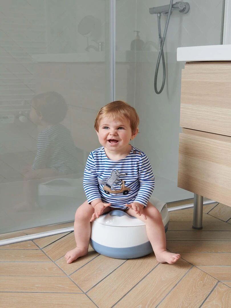 Bebeconfort Pot Bébé 3 en 1 : Pot d’apprentissage  réducteur de toilettes et marchepied   Blanc Bleu