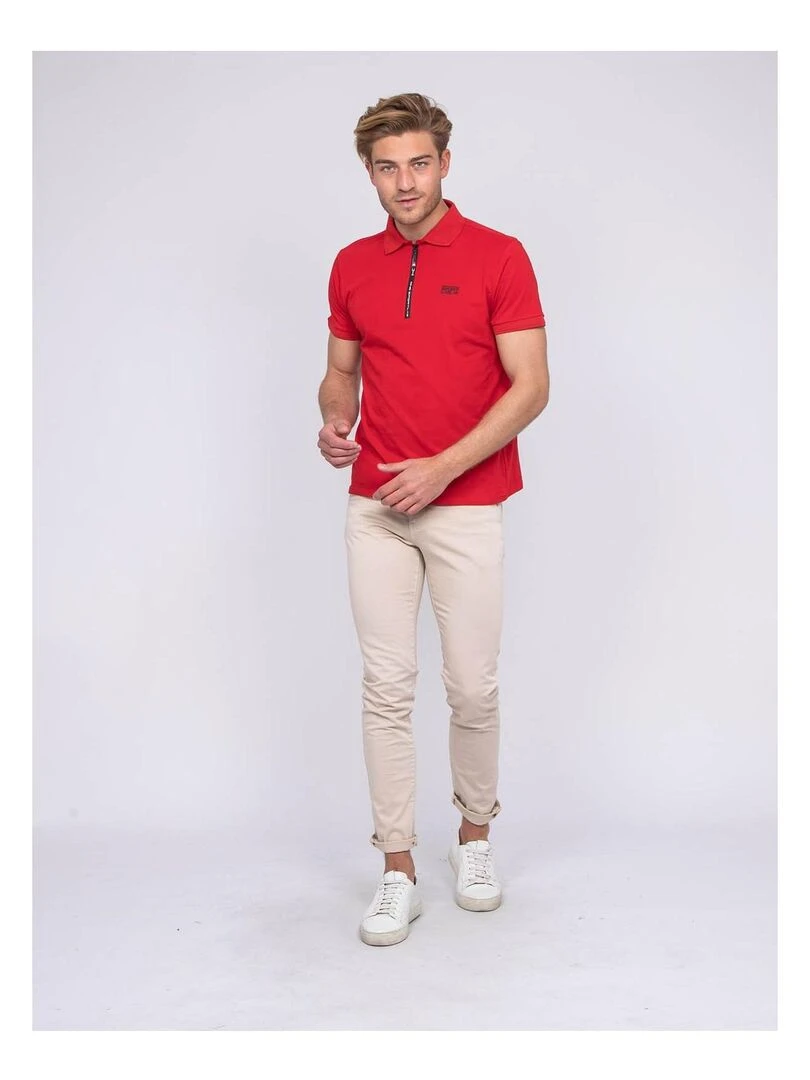 Polo stretch zip PAXTON   Rouge