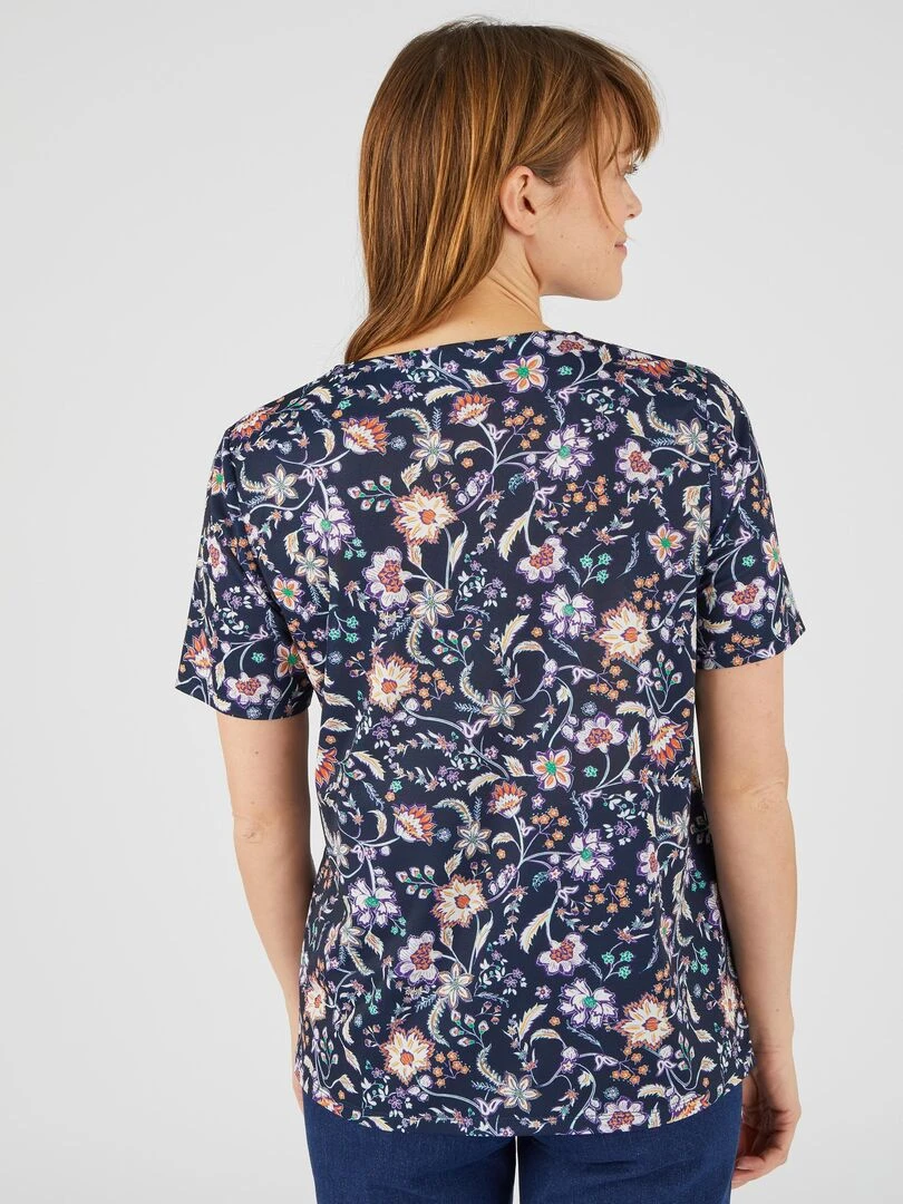 Tee shirt manches courtes imprimé   Damart   Bleu marine