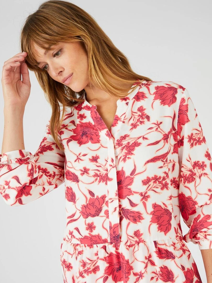 Tunique base volantée fleurie Damart Rose