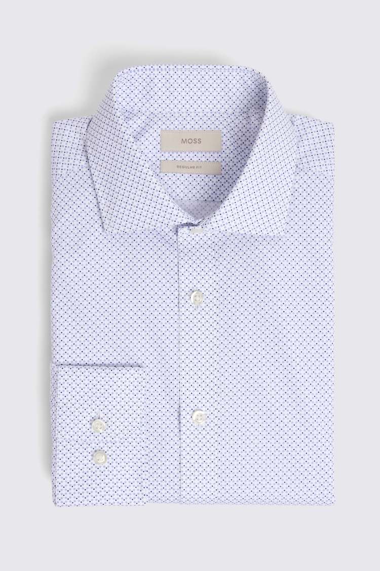 Regular Fit Single Cuff Printed Blue Shirt    Buy Online at Moss