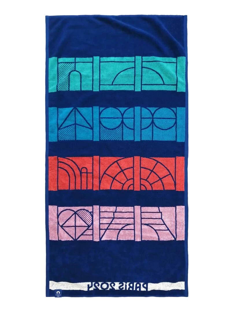 Serviette Jacquard 100% Coton  PARIS 2024 JEUX OLYMPIQUES FILAIRE   Bleu marine