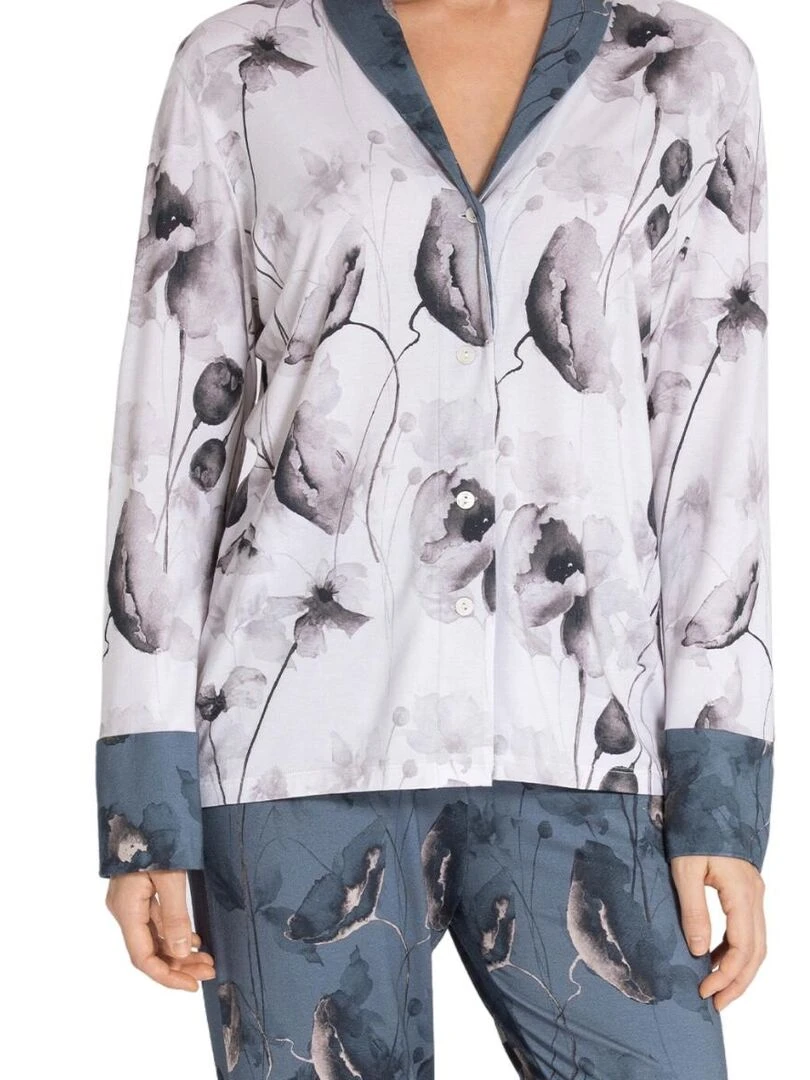 Pyjama long style chemise à motif floraux Ayaka   Bleu