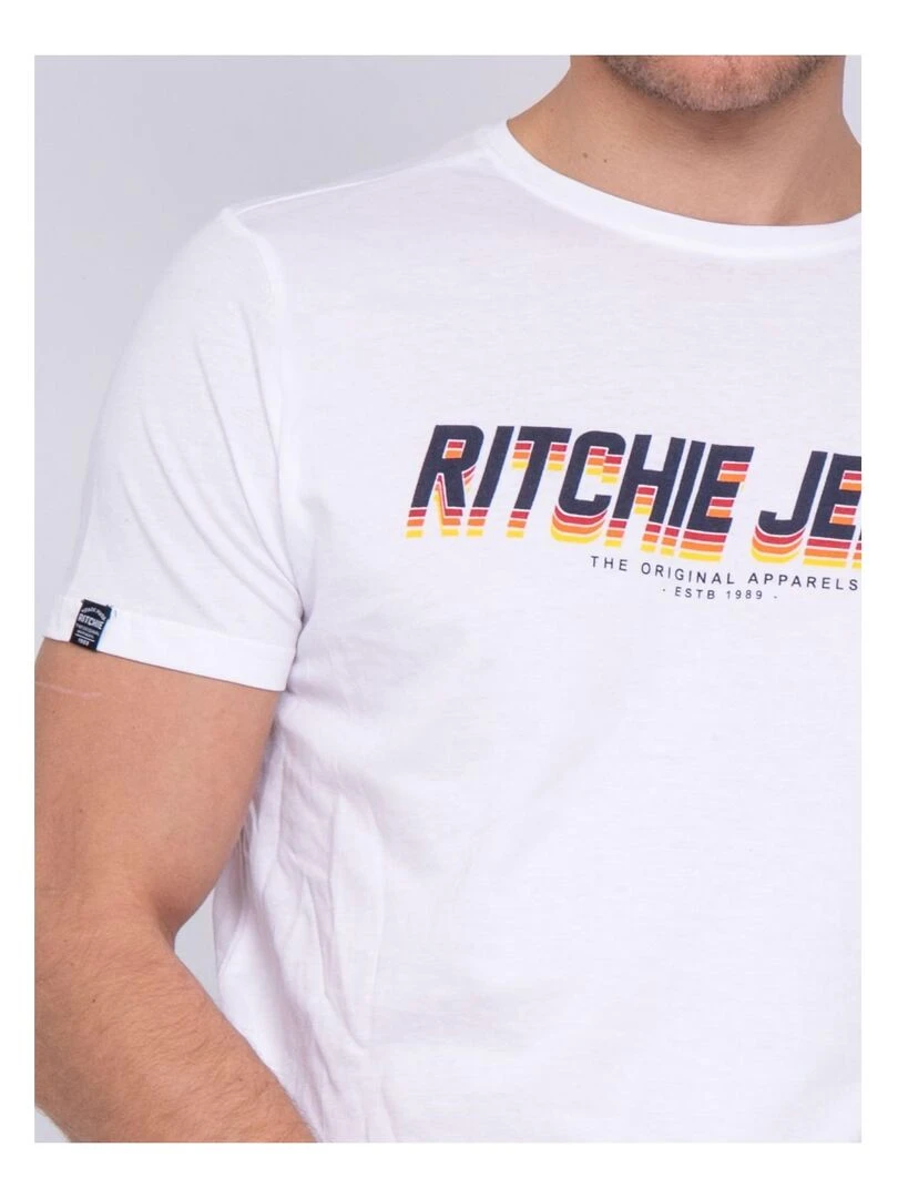 T shirt col rond pur coton NOHAN   Blanc