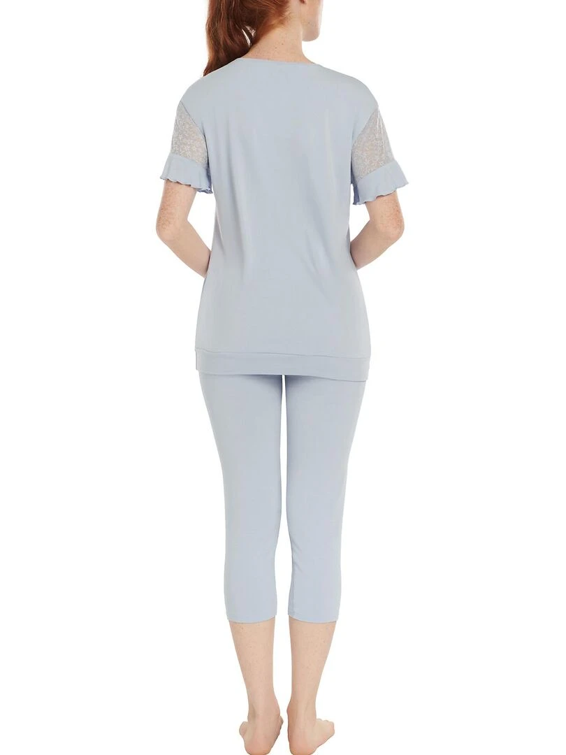 Pyjama leggings top manches courtes Smooth Bleu ciel