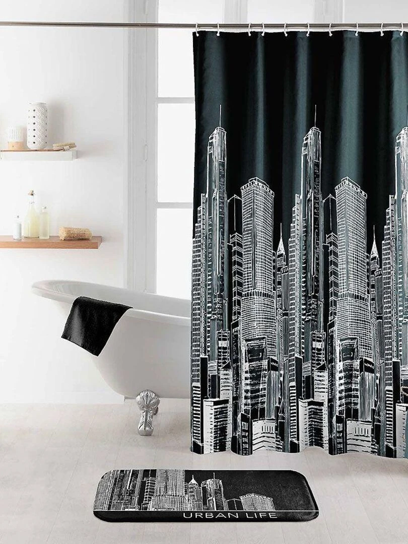 Rideau de douche Central City Noir Noir