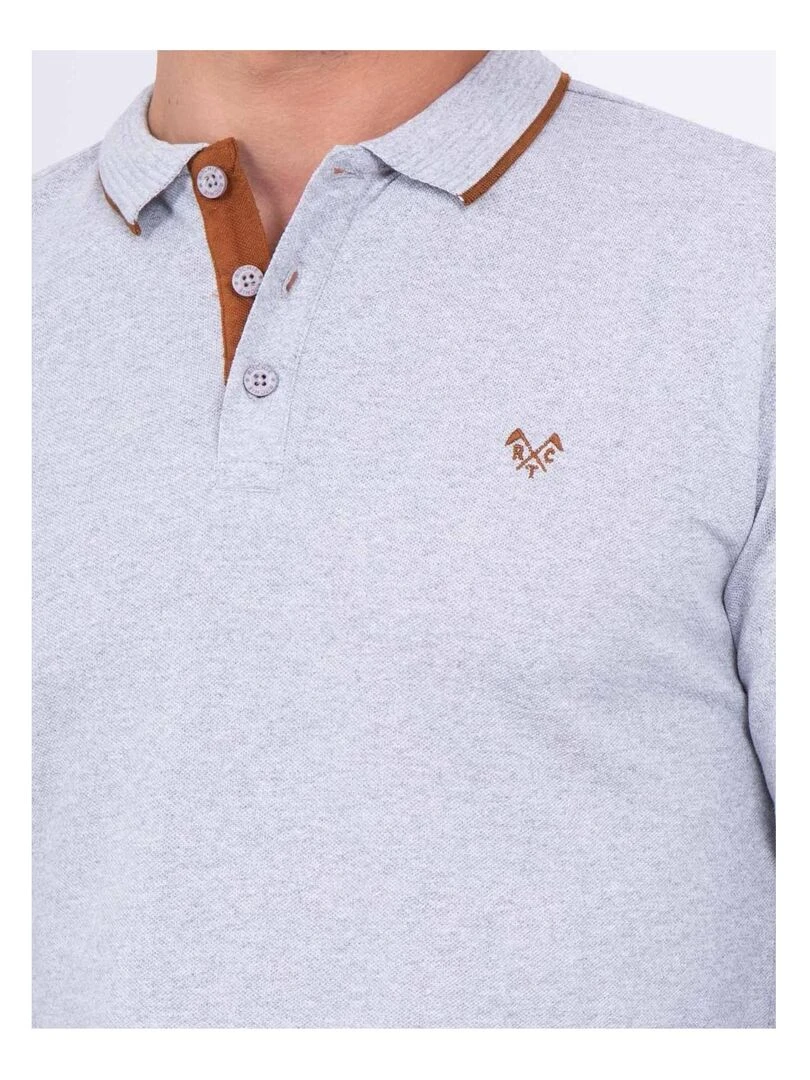 Polo manches longues pur coton PONDOR   Gris clair